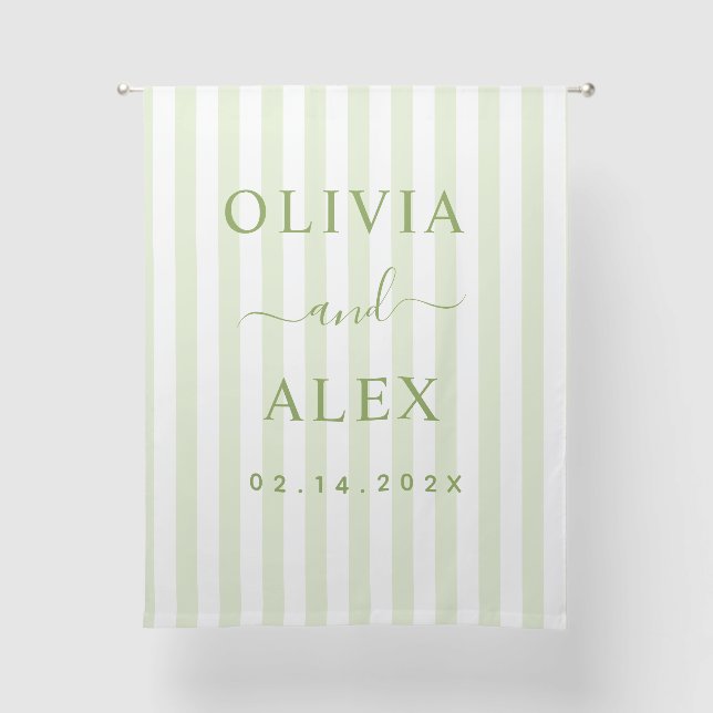 Retro Striped Green Personalized Wedding  Sheer Curtains (Front)