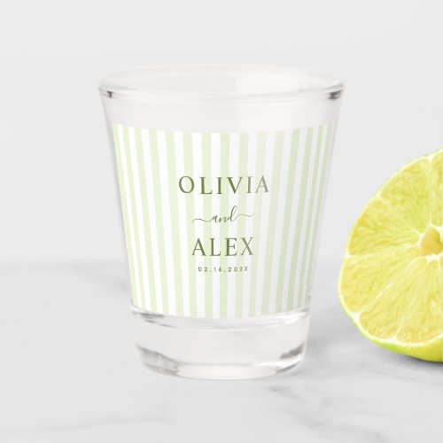 Retro Striped Green Personalized Wedding Shot Glass