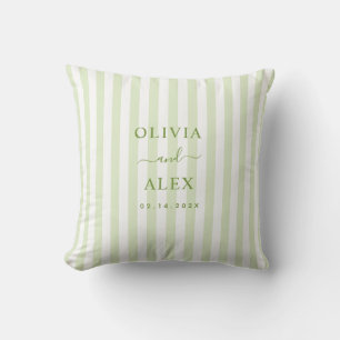 Retro Striped Green Personalized Wedding Throw Pillow
