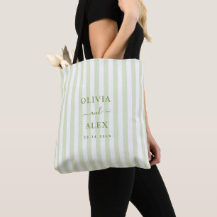 Retro Striped Green Personalized Wedding  Tote Bag
