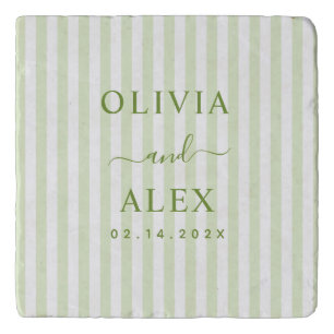 Retro Striped Green Personalized Wedding Trivet