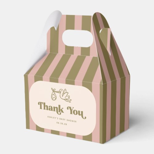 Retro Striped Green Pink Baby Shower Thank You Favor Boxes