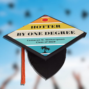 Retro Striped Hotter By One Degree Tropical Sunset Graduation Cap Topper