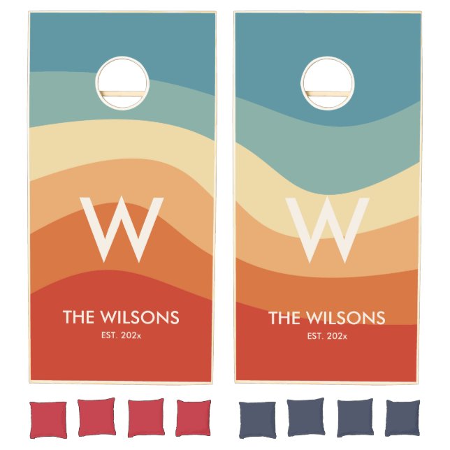 Retro Striped Monogram Personal Party Cornhole Set (Set)