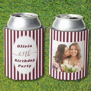 Retro Striped Personalized 40th Birthday Photo Can Cooler