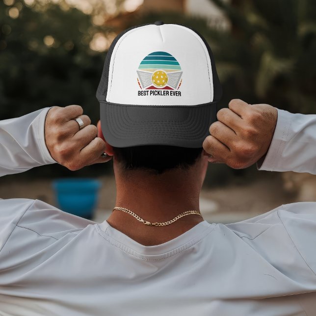 Retro Striped Pickleball Player Trucker Hat (Creator Uploaded)