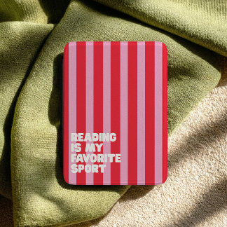 Retro Striped Pink "Reading is My Favorite Sport" Kindle Cover