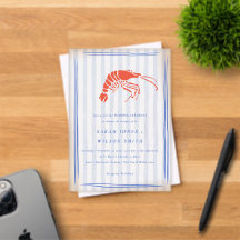 Retro Striped Red Blue Lobster Coastal Wedding