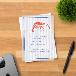 Retro Striped Red Blue Lobster Coastal Wedding Acrylic Invitations