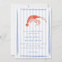 Retro Striped Red Blue Lobster Coastal Wedding