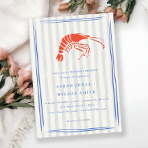 Retro Striped Red Blue Lobster Coastal Wedding