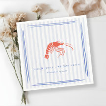 Retro Striped Red Blue Lobster Coastal Wedding