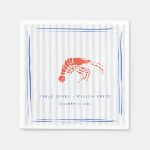 Retro Striped Red Blue Lobster Coastal Wedding