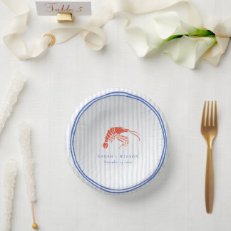 Retro Striped Red Blue Lobster Coastal Wedding Paper Bowls