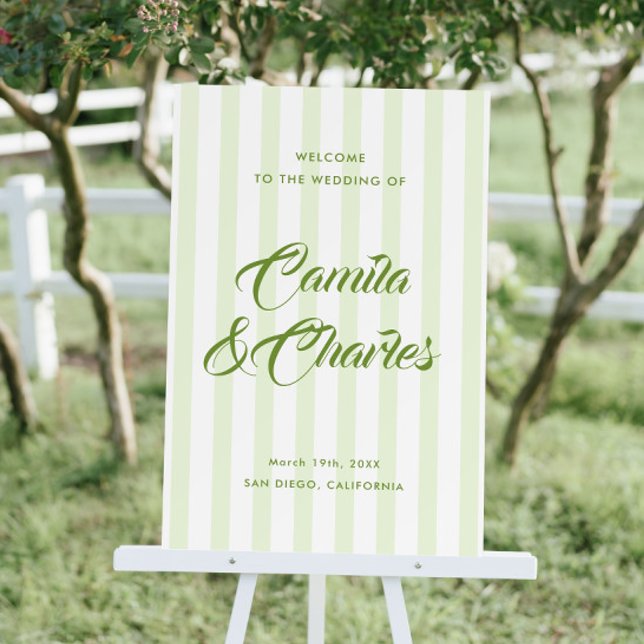 Retro Striped Sage Green Wedding Welcome  Foam Board (Creator Uploaded)