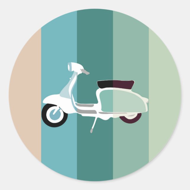 Retro Striped Scooter Round Sticker Glossy (Front)