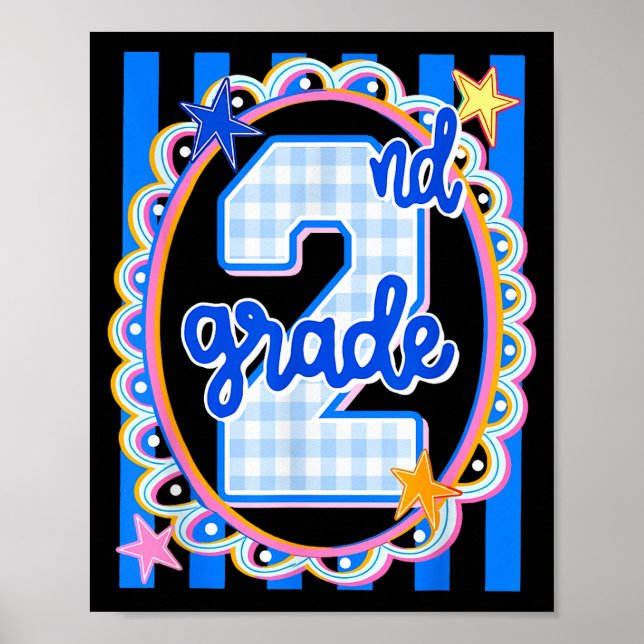 Retro striped second grade teacher 2nd grade back poster (Front)