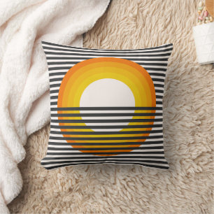 Retro Striped Sunset Minimalist Throw Pillow