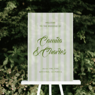 Retro Striped White and Green Wedding Welcome Acrylic Sign