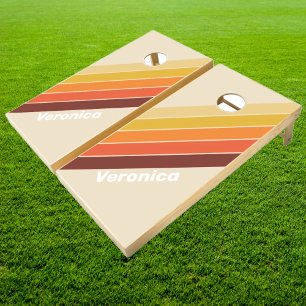 Retro Striped with Name Cornhole Set