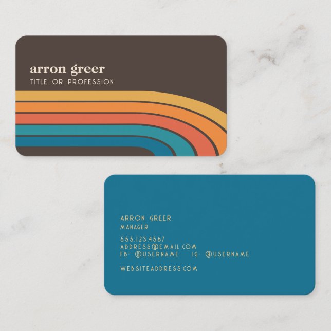 Retro Stripes 70's 80s Orange Brown Teal Business Card (Front/Back)