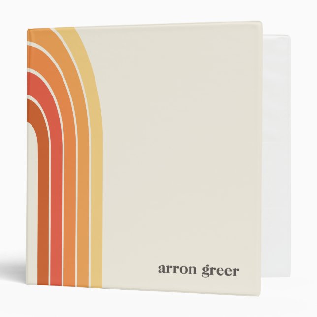 Retro Stripes 70's 80s Orange Yellow 3 Ring Binder (Front/Inside)