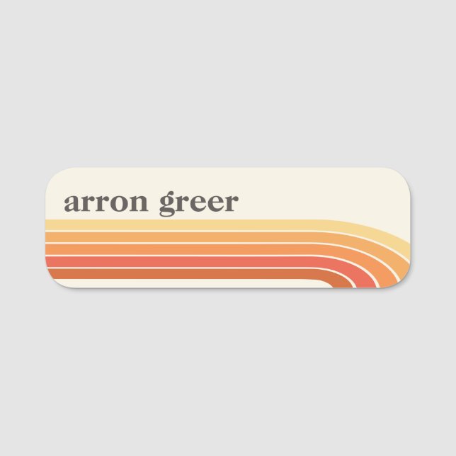 Retro Stripes 70's 80s Orange Yellow Name Tag (Front)