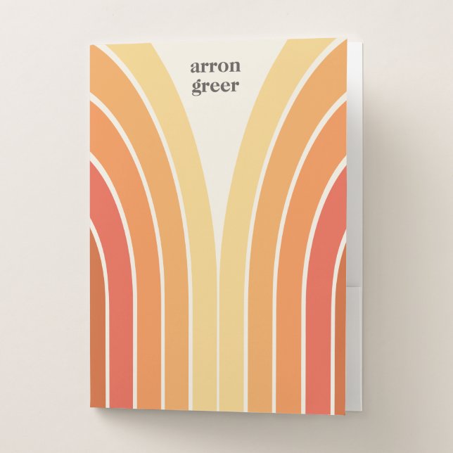 Retro Stripes 70's 80s Orange Yellow Pocket Folder (Front)