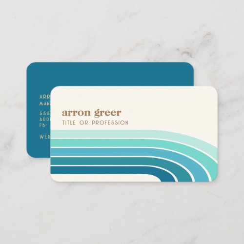 Retro Stripes 70s 80s Teal Blue  Business Card