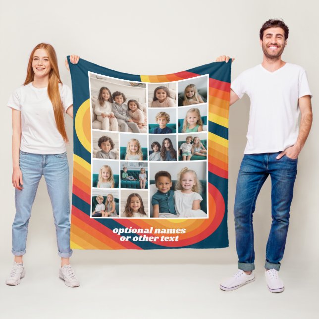 Retro Stripes 70s vibe - Up to 14 photo Collage Fleece Blanket (In Situ)