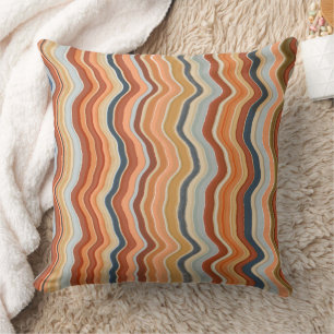 Retro stripes 70s waves boho colorful orange blue throw pillow