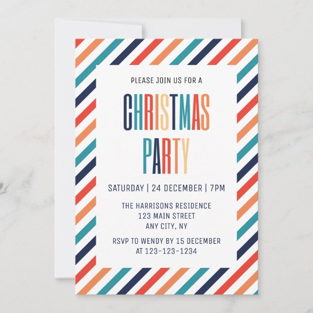Retro Stripes Abstract Colorful Lines Christmas  Invitation (Front)