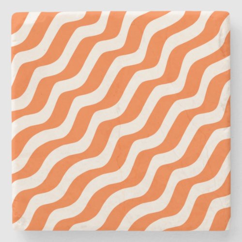 Retro Stripes Abstract Lines Orange Vintage Waves Stone Coaster