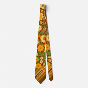Retro Stripes and Funky Flowers with Custom Name Neck Tie