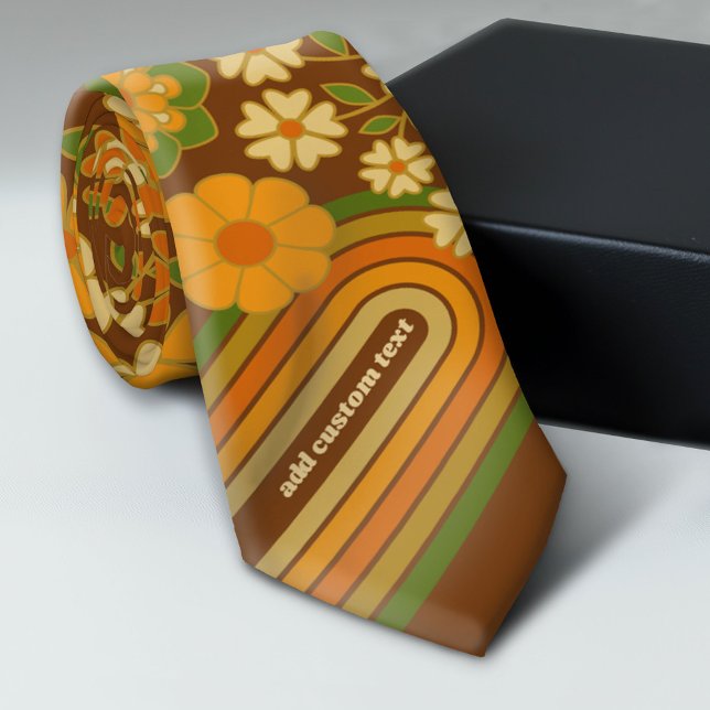Retro Stripes and Funky Flowers with Custom Name Neck Tie (Custom Photo Collage Tie - Create Your Own Look)