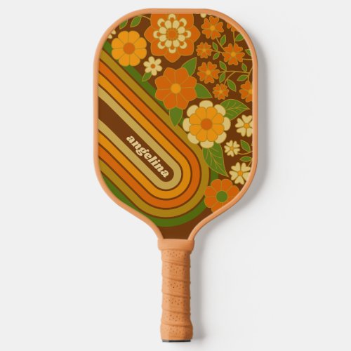 Retro Stripes and Funky Flowers with Custom Name Pickleball Paddle