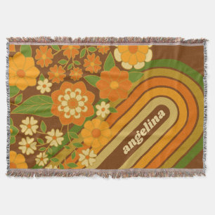 Retro Stripes and Funky Flowers with Custom Name Throw Blanket