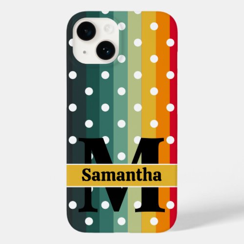 Retro Stripes And Polka Dots Personalized Case_Mate iPhone 14 Case
