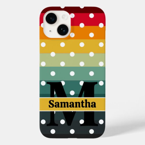 Retro Stripes And Polka Dots Personalized Case_Mate iPhone 14 Case