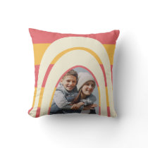 Retro Stripes Arches Pink and Mustard Photo Throw Pillow