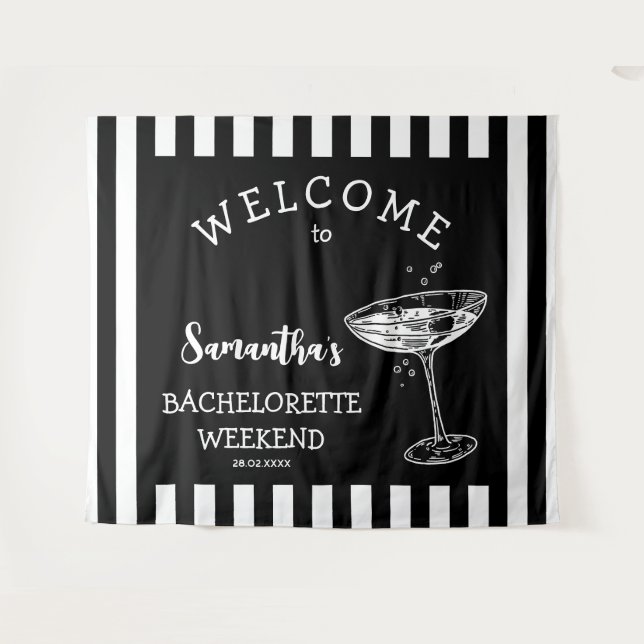 Retro Stripes Bachelorette Party Backdrop Cocktail (Front (Horizontal))