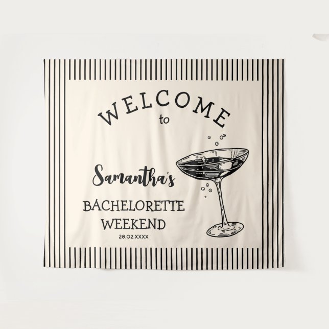Retro Stripes Bachelorette Party Backdrop Cocktail (Front (Horizontal))