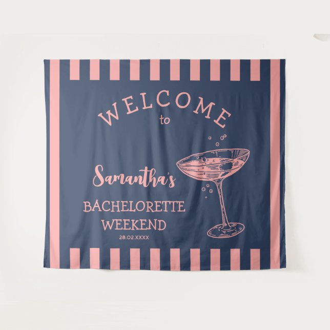 Retro Stripes Bachelorette Party Backdrop Cocktail (Front (Horizontal))