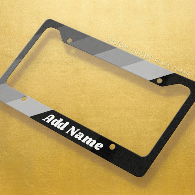 Retro Stripes - Black and Grey - chunky name License Plate Frame (Personalized Car License Frame)
