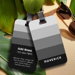 Retro Stripes Black Grey - Simple Sans Serif Name Luggage Tag<br><div class="desc">Rugby Stripes - A preppy pattern with bold stripes and a name. If your art still needs to be adjusted,  click on the Customize This button. This will take you to a design area where you can move things around and even change colors!</div>