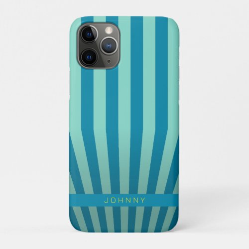 Retro stripes blue cyan perspective with name iPhone 11 pro case