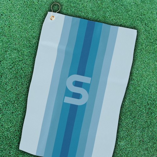 Retro Stripes Blue Monogram Golf Towel