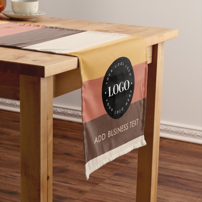 Retro Stripes Business Company Custom Logo 60s 70s Short Table Runner (In Situ)