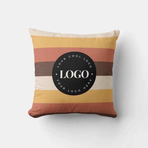 Retro Stripes Business Company Custom Logo 60s 70s Throw Pillow