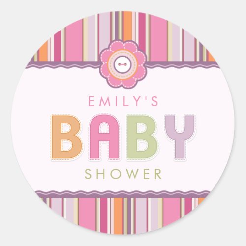 Retro Stripes Buttons Baby Shower stickers
